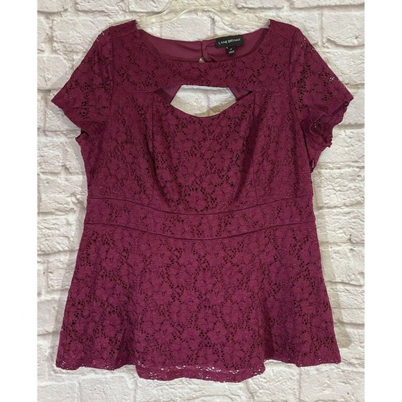 Lane Bryant Womens Shirt 18 Purple Eyelet Lace Outer Layer Keyhole Lined 9100 - Picture 1 of 7